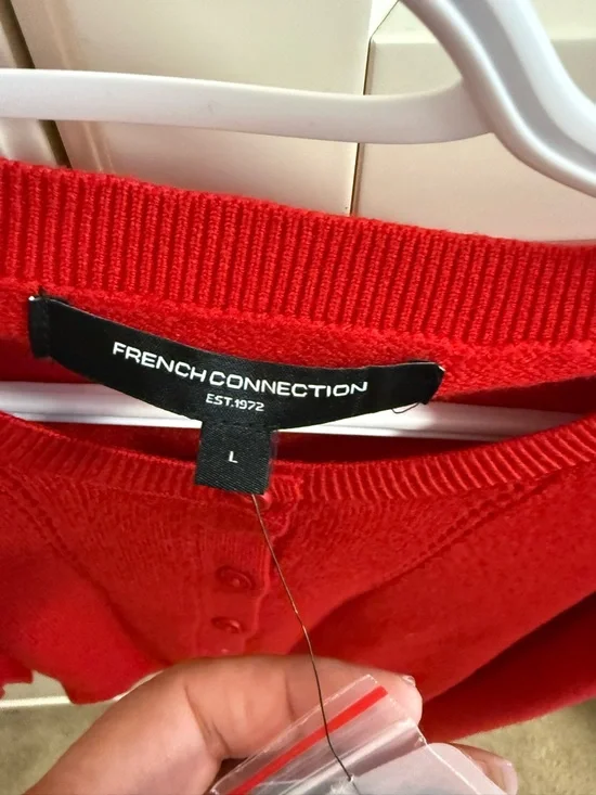 French Connection Bright Red Button-Front Cardigan - Picture 3 of 4
